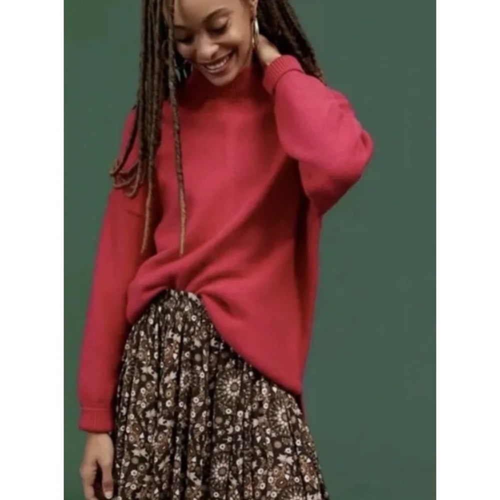Anthropologie Maeve Crystal Tunic Oversized Sweater‎ pink